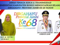 Dinas Tenaga kerja dan Transmigrasi Kabupaten Bungo Mengucapkan Selamat Dirgahayu,Provinsi Jambi yang ke 68  Tahun