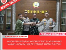 Kapolres Bungo dan Kapolres Tebo Silaturahmi Ke Markas Kodim 0416/Bute, Perkuat Sinergi TNI-Polri