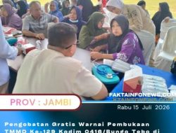 Pengobatan Gratis Warnai Pembukaan TMMD Ke-129 Kodim 0416/Bungo Tebo di Desa Tanjung Agung