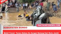 Mobil Travel Terjun Bebas Ke Sungai Batang Hari Rute Jambi – Padang , Satu Penumpang Tewas