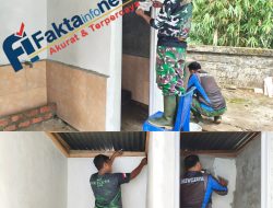 Hari Ini Satgas TMMD Mulai Pekerjaan Plamir Pada Dinding MCK Dan Tempat Wudhu Di Desa Tanjung